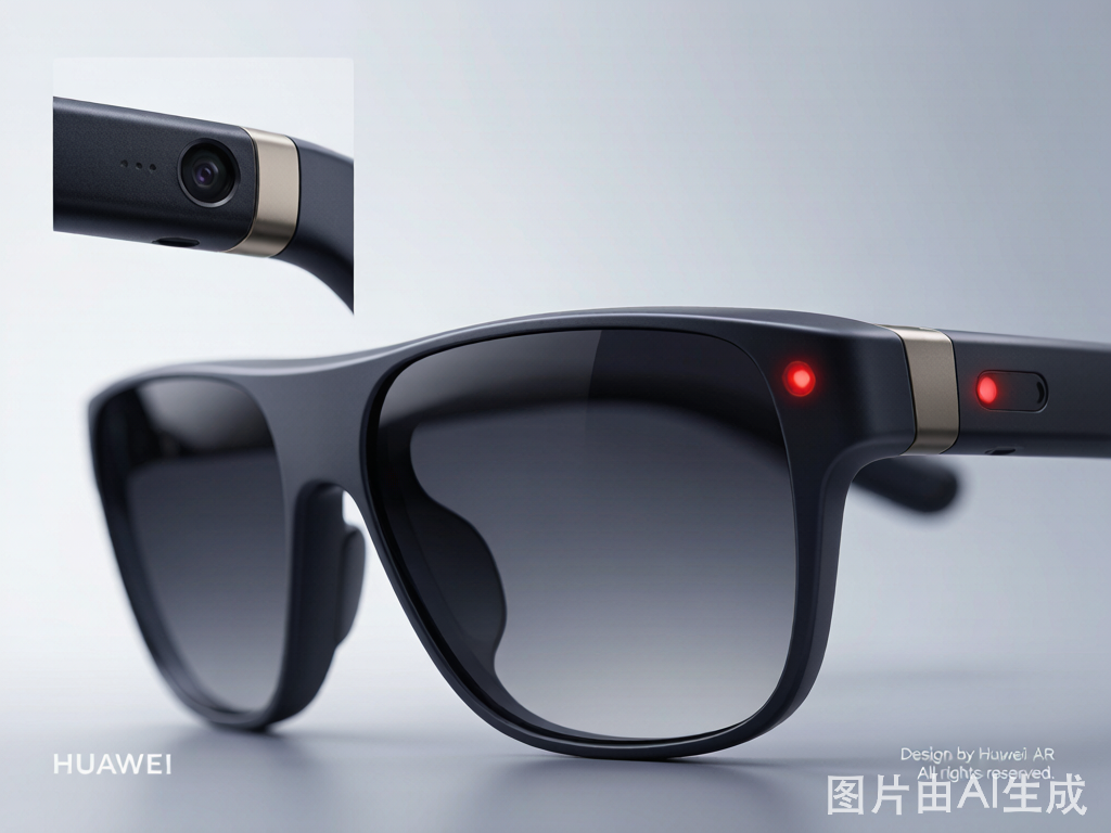 AI smart glasses product render showing camera placement and privacy LED